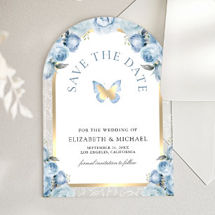 Faire-part de mariage papillon à arche florale ble