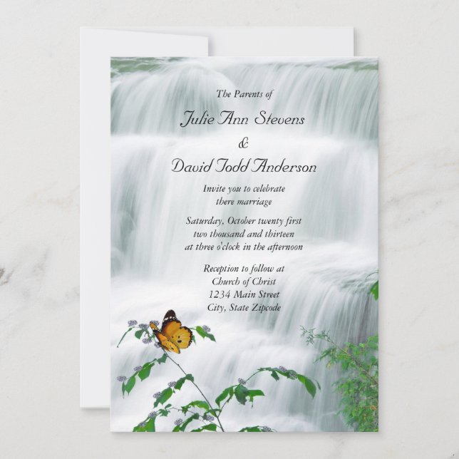 Faire-part de mariage papillon et cascade (Devant)