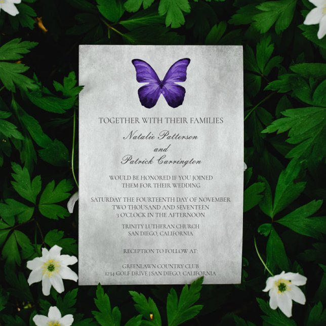 Faire-part de mariage papillon pourpre (Purple Butterfly Wedding Invitation)