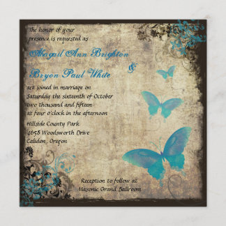 Faire-part de mariage papillon Vintage bleu