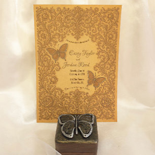 Faire-part de mariage papillon vintage sur papier