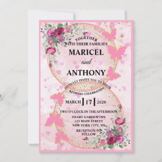 Faire-part de mariage Papillons roses