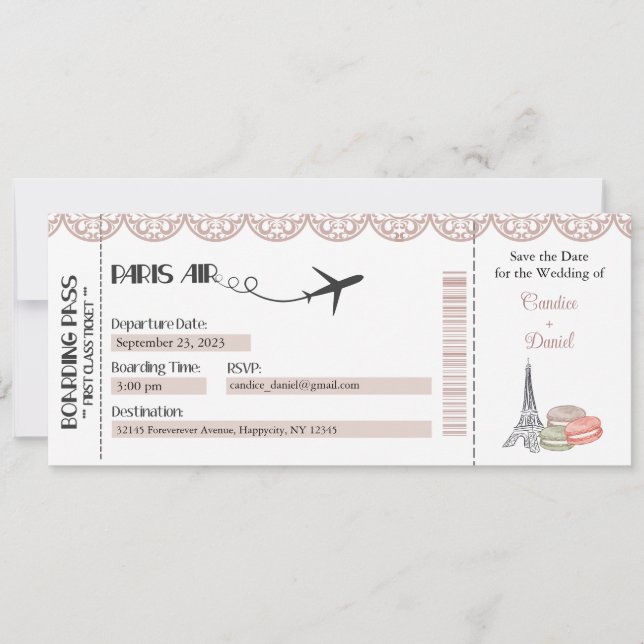 Faire-part de mariage, Paris Boarding Pass (Devant)