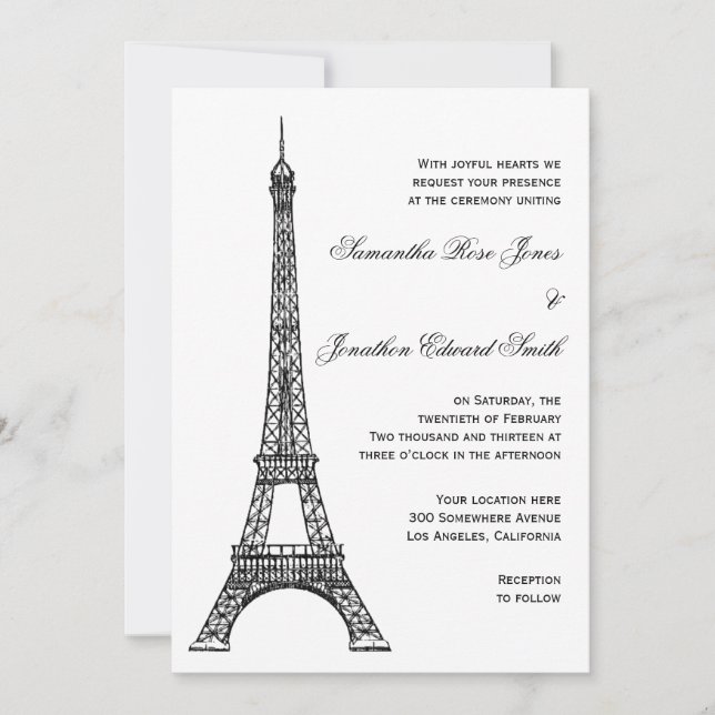 Faire-part de mariage parisien de Tour Eiffel (Devant)