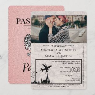 Faire-part de mariage Passeport de Pologne rose