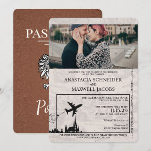 Faire-part de mariage Passeport Pologne Brown
