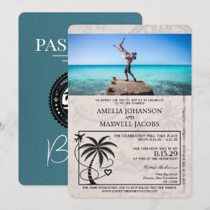 Faire-part de mariage Passport Bahamas turquoise