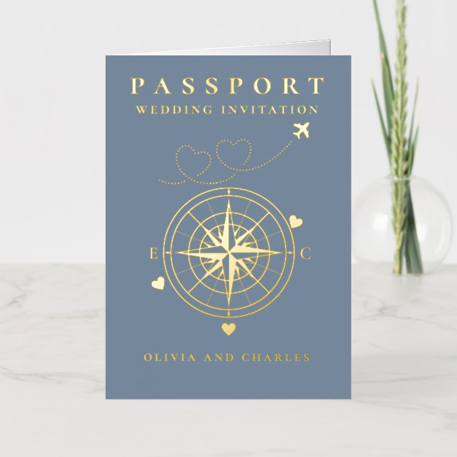 Faire-part de mariage Passport Destination Blue Go (Recto)