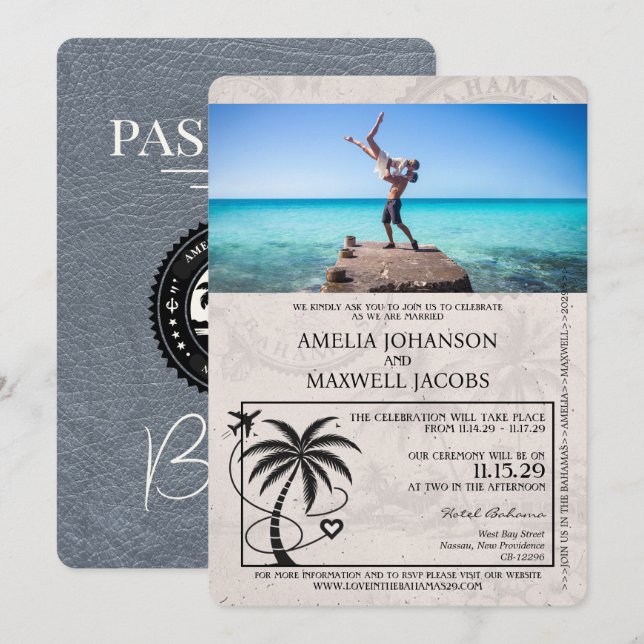 Faire-part de mariage Passport Silver Bahamas (Devant / Derrière)