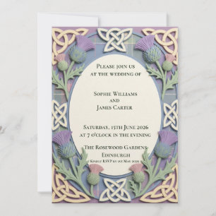 Faire-part de mariage Pastel Celtic Thistle Tartan