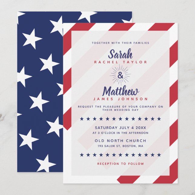 Faire-part de mariage patriotique - Drapeau améric (Devant / Derrière)
