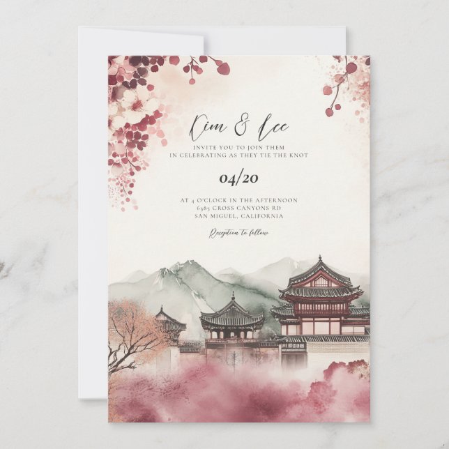 Faire-part de mariage Paysage coréen aquarelle (Devant)