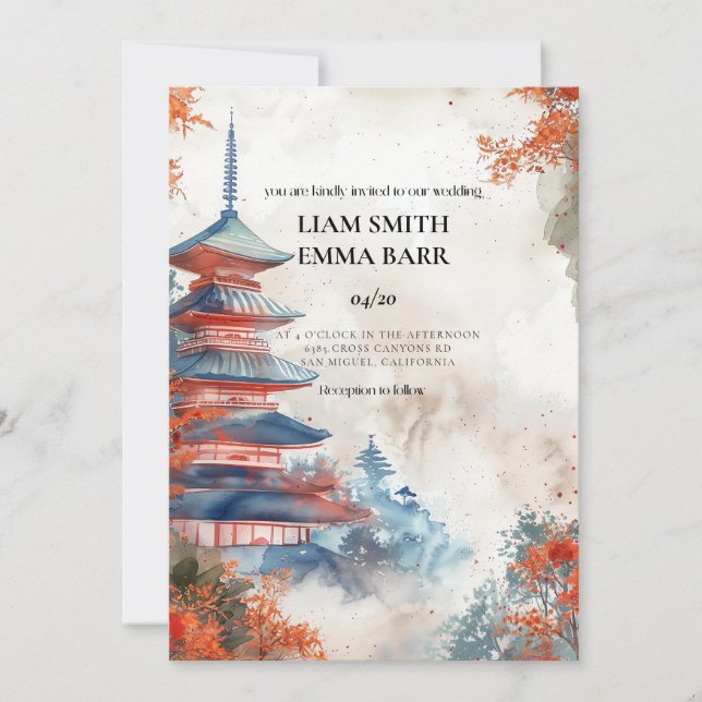 Faire-part de mariage Paysage Japonais (Devant)