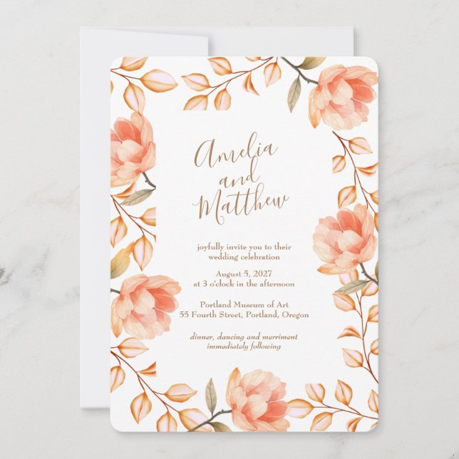 Faire-part de mariage Peachy Peonies (Devant)