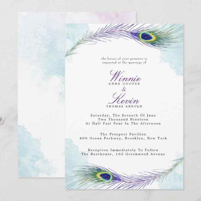 Faire-part de mariage Peacock (Devant / Derrière)