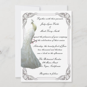 Faire-part de mariage Peacock blanc personnalisé