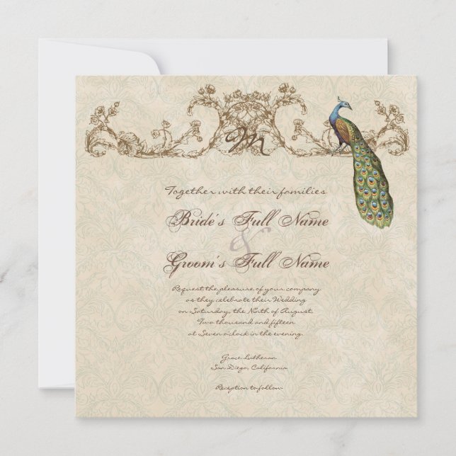 Faire-part de mariage Peacock & Etchs vintage (Devant)