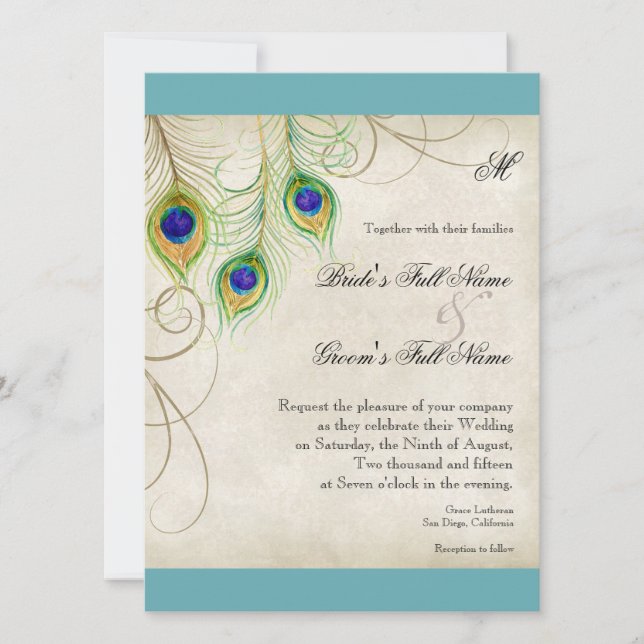 Faire-part de mariage Peacock Feathers (Devant)
