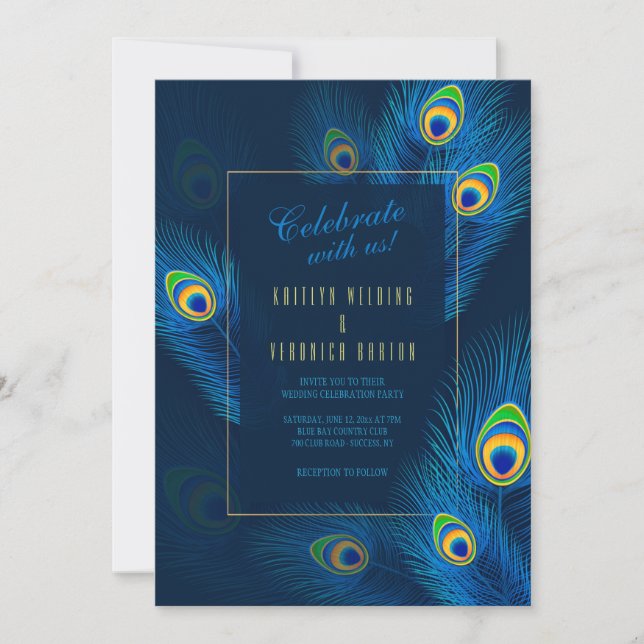 Faire-part de mariage Peacock Feathers (Devant)