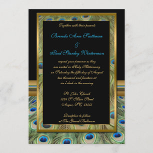 Faire-part de mariage Peacock noir et or