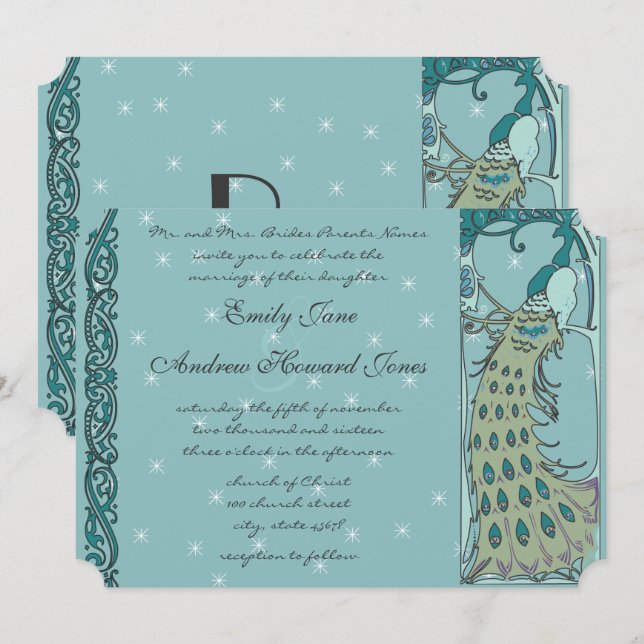 Faire-part de mariage Peacock vintage (Devant / Derrière)