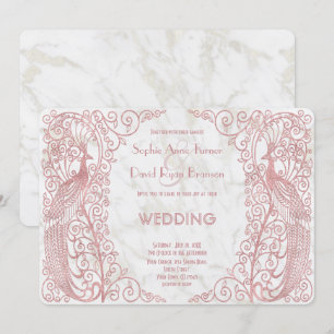 Faire-part de mariage Peacocks Art Déco rose