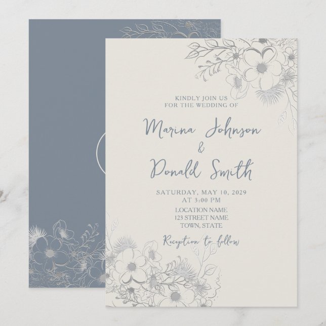 Faire-part de mariage périphérique Fleur sauvage b (Devant / Derrière)