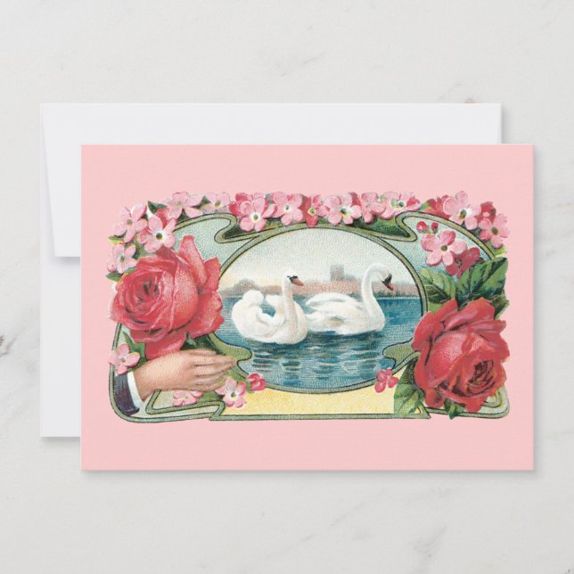 Faire-part de mariage personnalisés Cygnes et Rose (Devant)