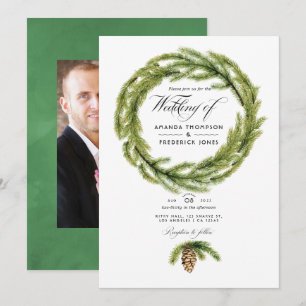 Faire-part de mariage photo à aquarelle de pins en