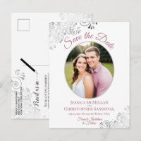 Faire-part de mariage photo argent et rose poudrée