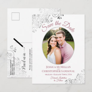 Faire-part de mariage photo argent et rose poudrée