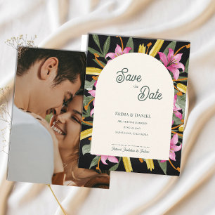 Faire-part de mariage photo au lys rose foncé en f
