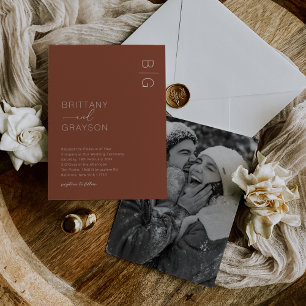 Faire-part de mariage photo avec monogramme en ter