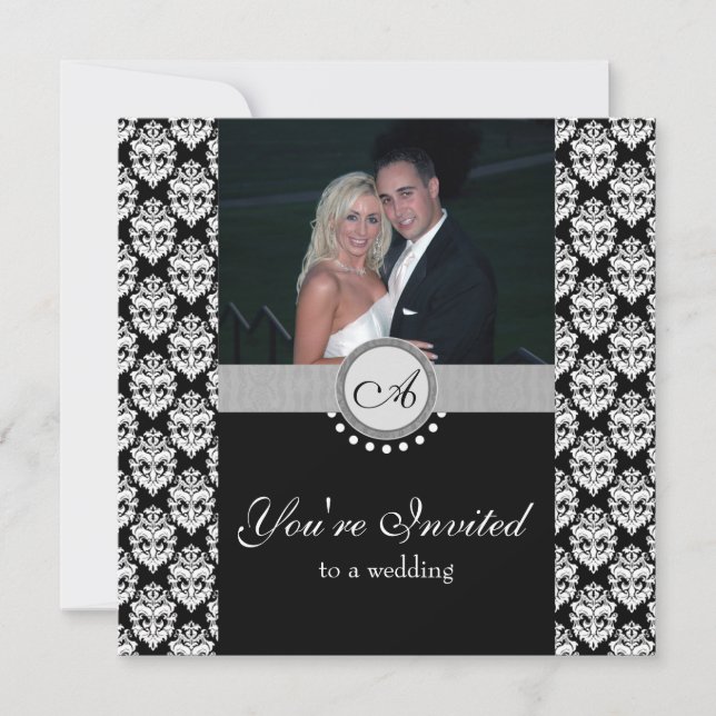 Faire-part de mariage photo Black Damask (Devant)