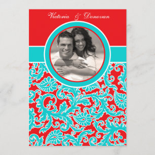 Faire-part de mariage photo Blue Red White Damas