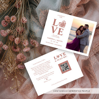 Faire-part de mariage photo cœur floral moderne TL
