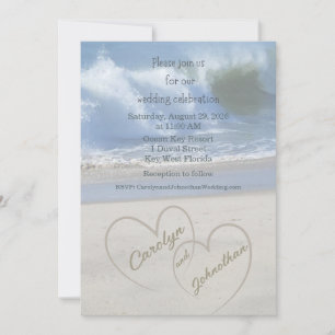 Faire-part de mariage photo Cœurs dans le sable