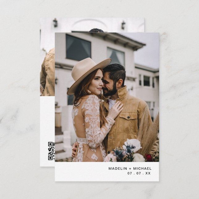 Faire-part de mariage photo de code QR moderne (Devant / Derrière)