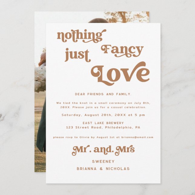 Faire-part de mariage photo de mariage en fuite ré (Devant / Derrière)