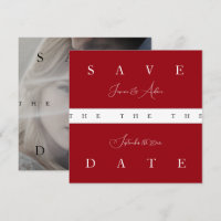 Faire-part de mariage photo de script rouge cramoi