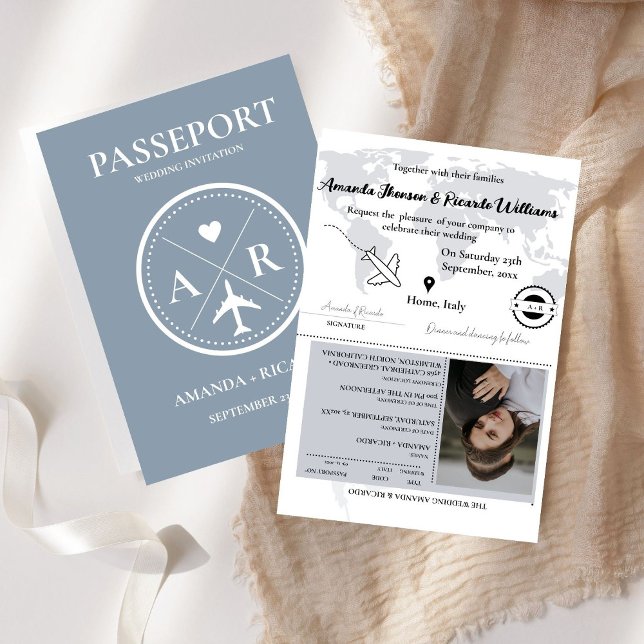 Faire-part de mariage photo Dusty Blue Passport (Créateur téléchargé)