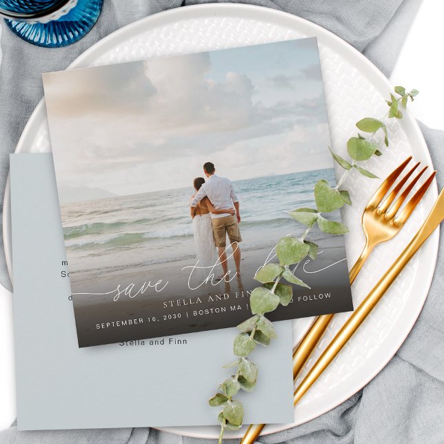 Faire-Part de Mariage Photo Écriture Moderne Save  (Elegant Modern Script Photo Wedding Save The Date Card)