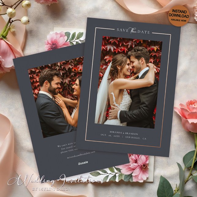 Faire-part de mariage photo élégant graphite moder (Créateur téléchargé)