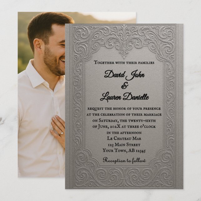 Faire-part de mariage photo en argent enchanteur (Devant / Derrière)