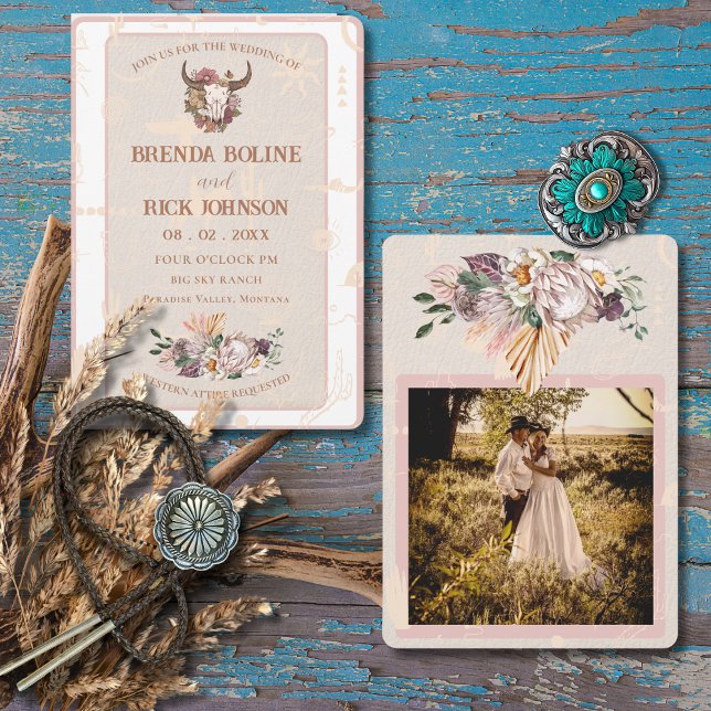 Faire-part de mariage photo en cuir blanc Boho Ran (Créateur téléchargé)