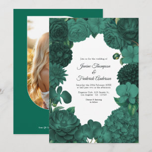 Faire-Part de Mariage Photo et Code QR Floral Vert