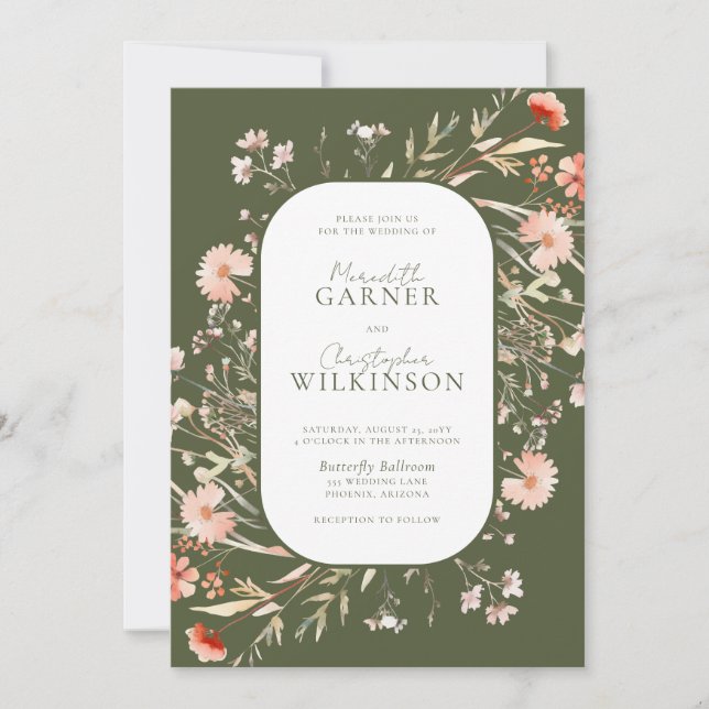 Faire-part de mariage photo Fleur sauvage Boho Ver (Devant)