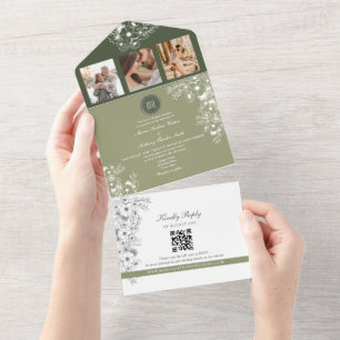 Faire-part de mariage photo floral vert olive sage