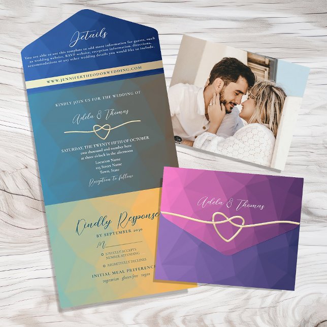 Faire-part de mariage photo géométrique coloré rét (Créateur téléchargé)