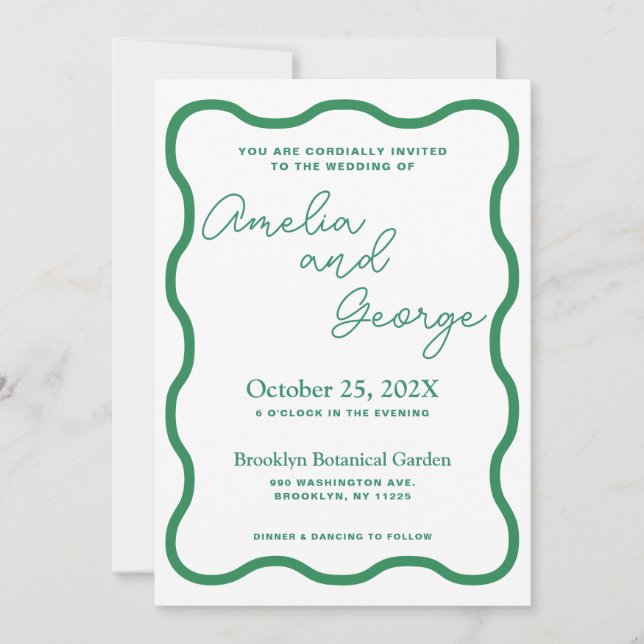 Faire-part de mariage photo Green Wavy Retro (Devant)
